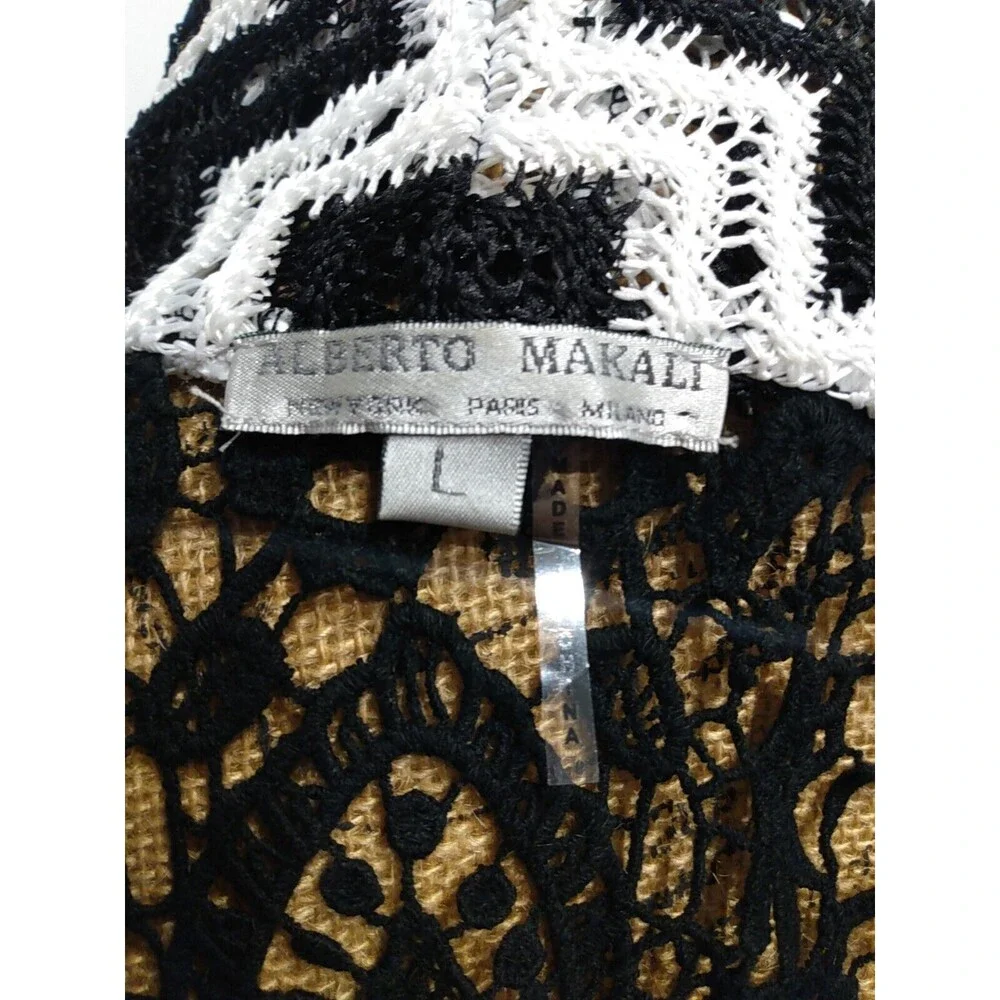 alberto makali Women Black White Geometric Waterfall Crochet Cardigan Size‎ L